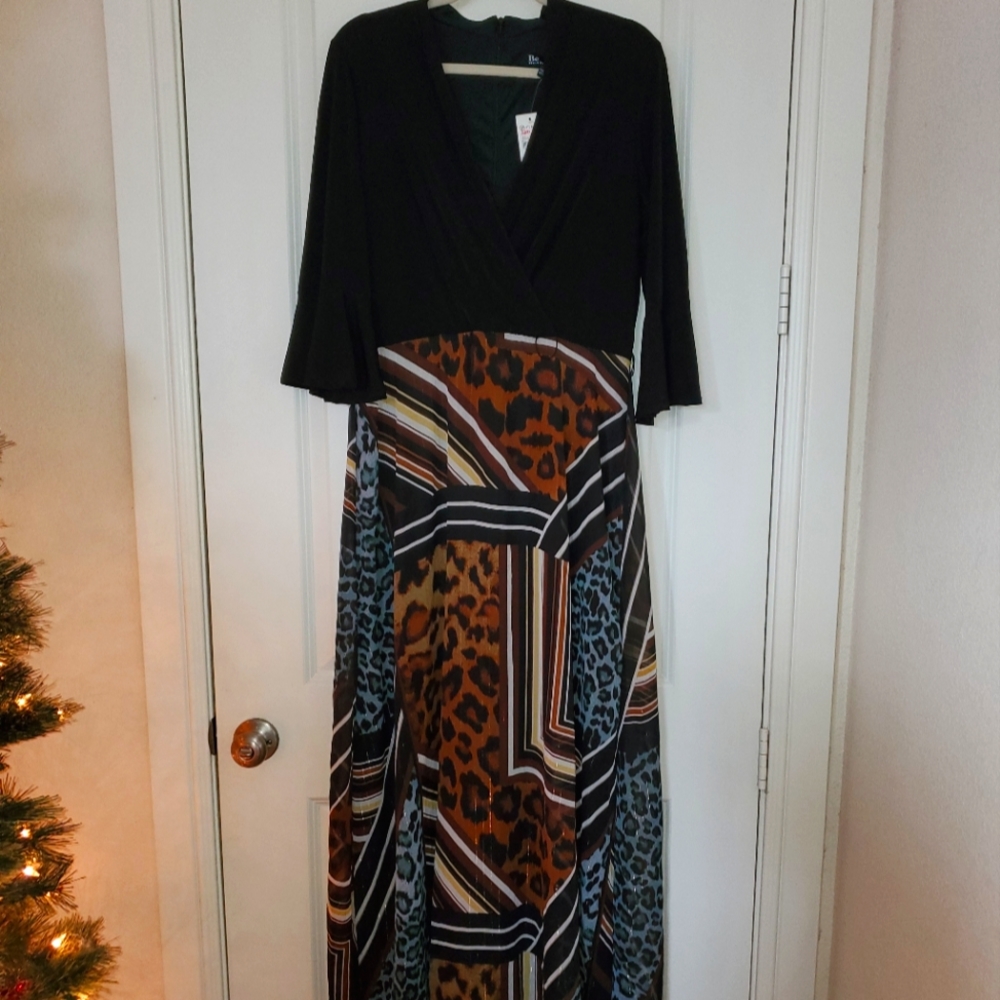 NWT Versona Chetta B, size 14, Maxi Colorblock Print, V-neck, flutter sleeve